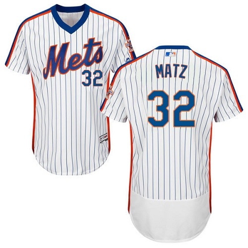 Mets #32 Steven Matz White(Blue Strip) Flexbase Authentic Collection Alternate Stitched MLB Jersey - Click Image to Close